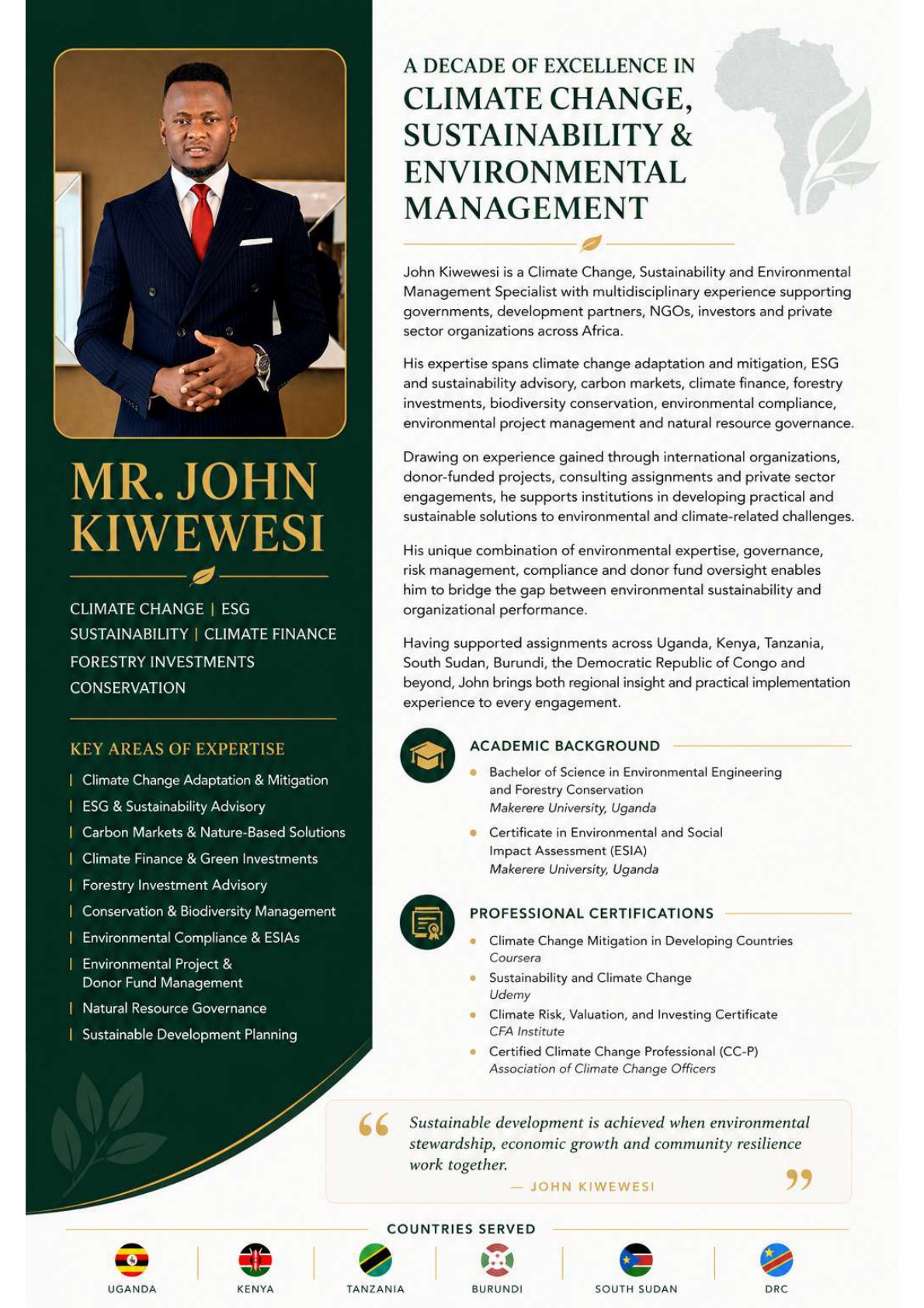 Professional profile page for Mr. John Kiwewesi