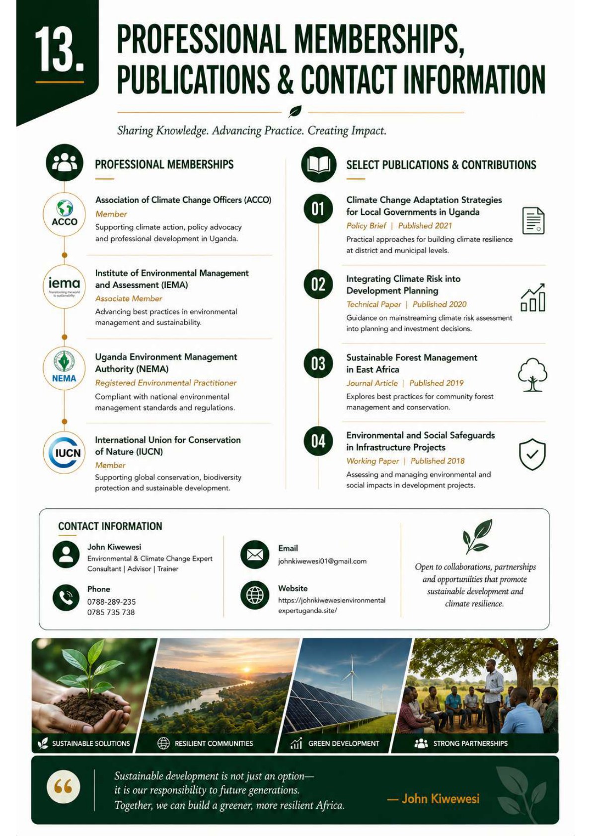 Professional memberships and contact information